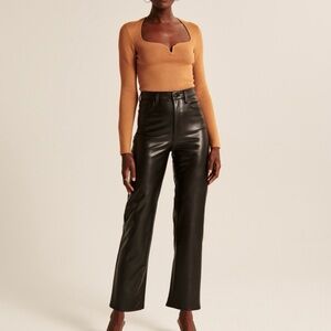 Abercrombie Short Ankle Straight Ultra High Rise Leather Pants